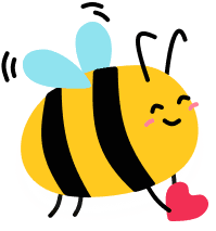 Logo des bambinets: une abeille de style cartoon portant un coeur rouge.