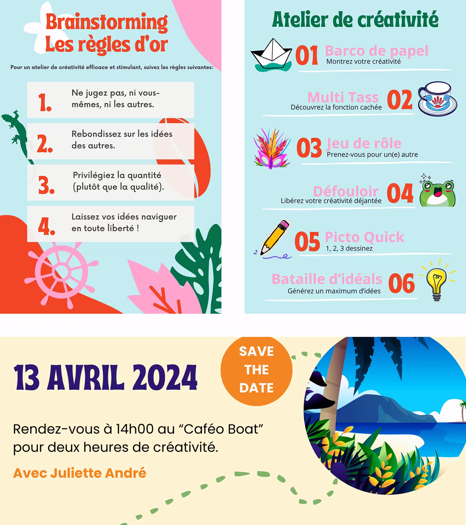 Affiches préparées par Juliette pour l'atelier utilisateur autour du café.