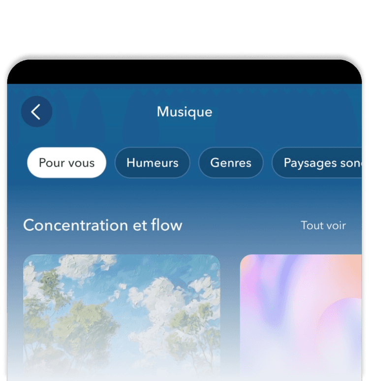 Captures d'écrans de l'application Calm représentant les forces de son architecture d'information.