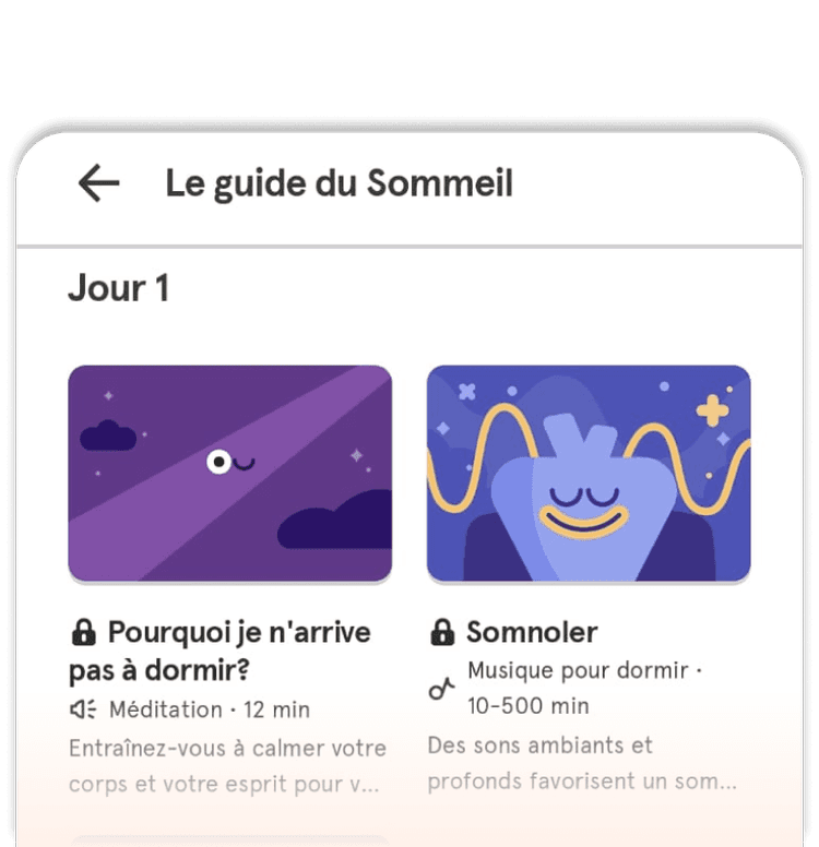 Captures d'écrans de l'application Headspace représentant les forces de son architecture d'information.